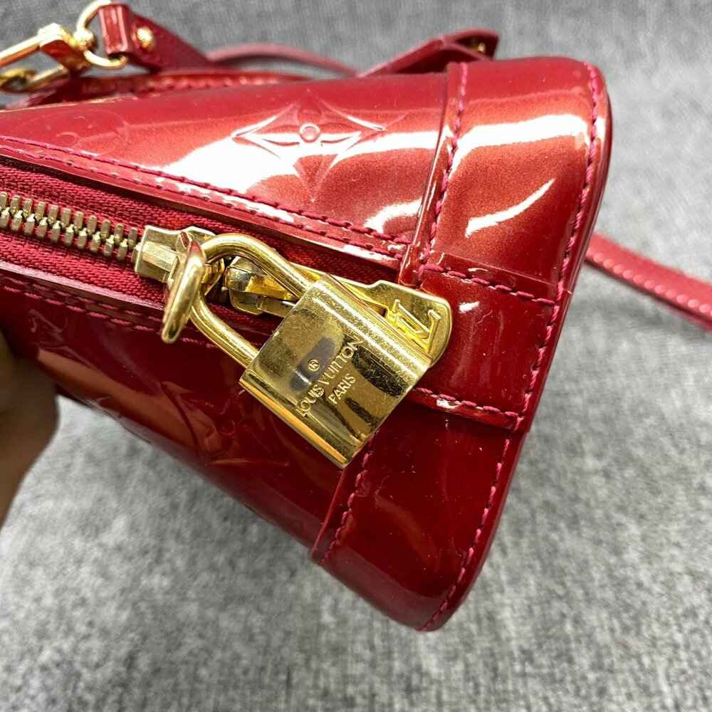 100% Authentic Louis Vuitton Alma BB Red Monogram Patent Leather Satchel - Picture 10 of 16
